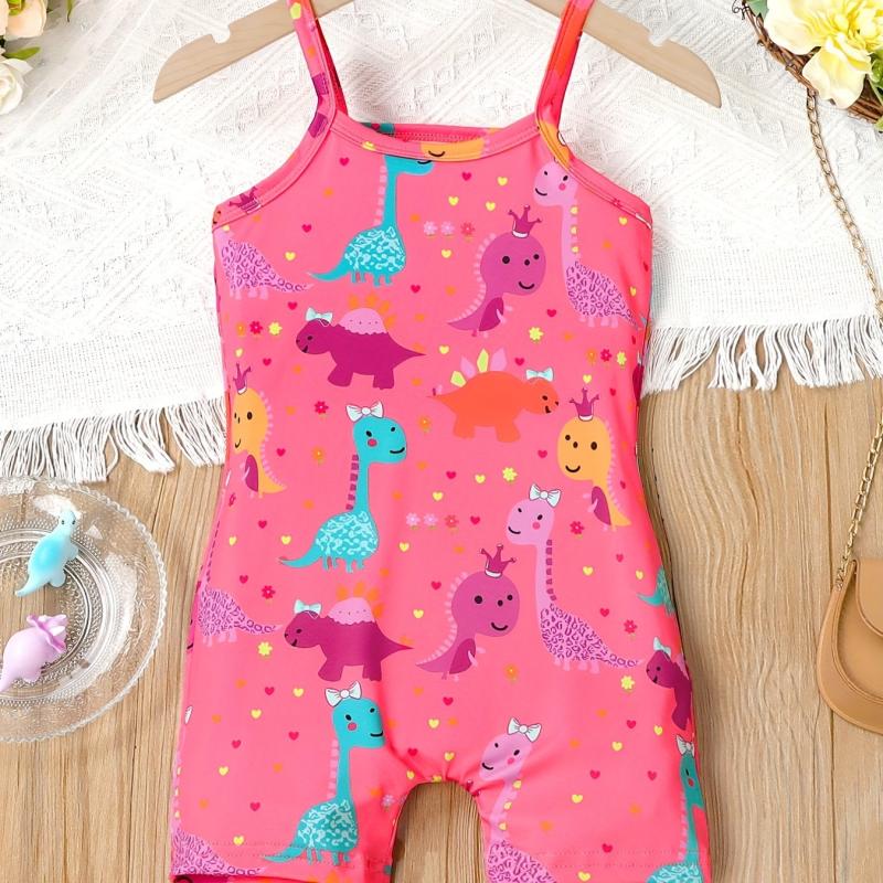 Toddler Girls Dino Graphic Cami Rompers for Beach Vacation
