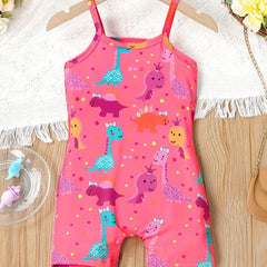 Toddler Girls Dino Graphic Cami Rompers for Beach Vacation