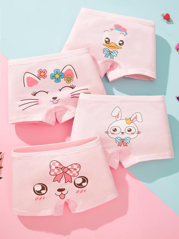 4pcs Girls Bunny Cat Print Underwear Soft Panties Briefs 95 Cotton