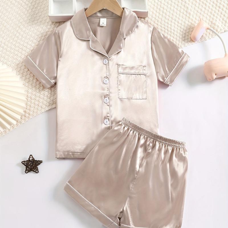 2pcs Solid Casual Pajama Sets