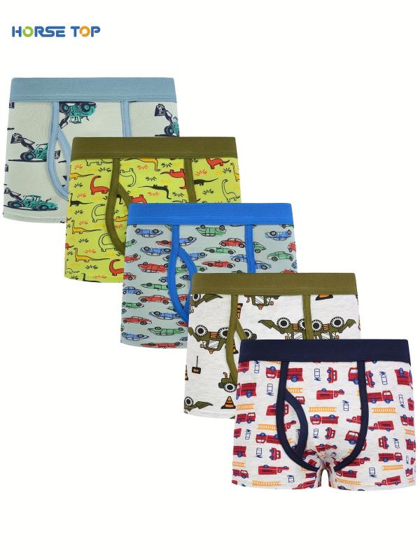 5pcs Boys Cartoon Pattern Cotton Boxers Elastic Underwears