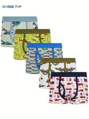 5pcs Boys Cartoon Pattern Cotton Boxers Elastic Underwears