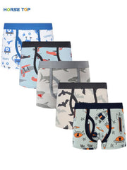 5pcs Boys Cartoon Pattern Cotton Boxers Elastic Underwears
