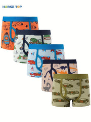 5pcs Boys Cartoon Pattern Cotton Boxers Elastic Underwears