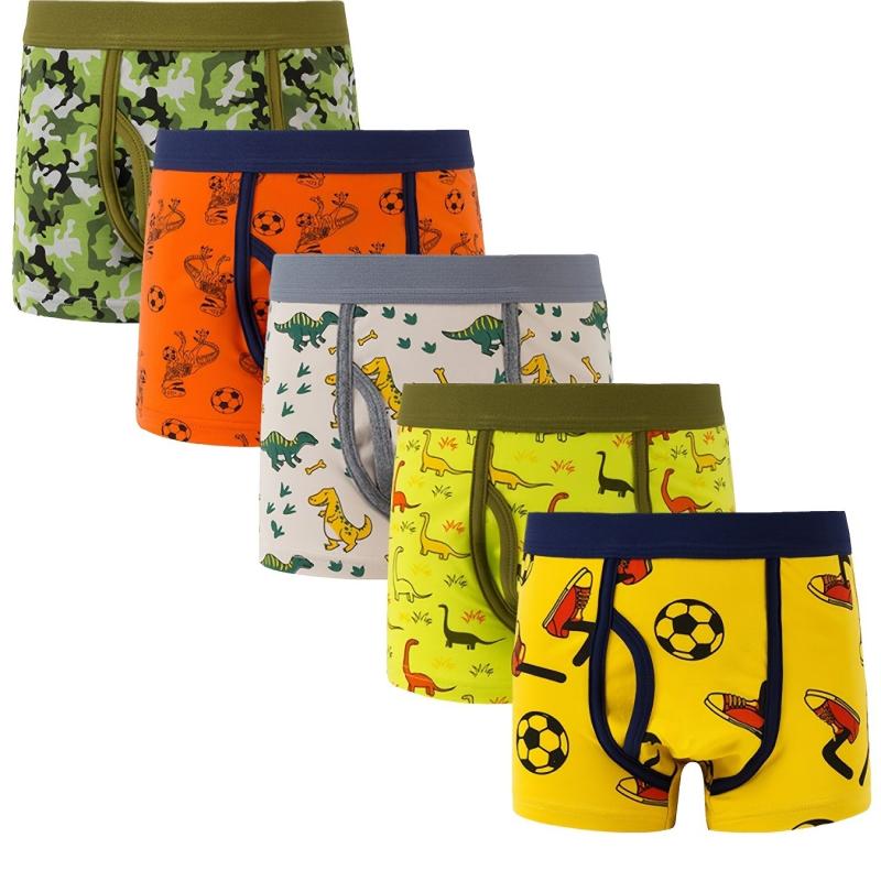 5pcs Boys Cartoon Pattern Cotton Boxers Elastic Underwears