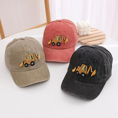 Kids Excavator Embroidered Baseball Cap Adjustable Sun Protection Hat