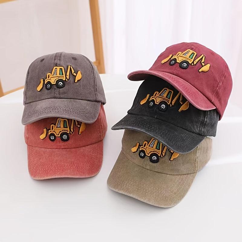 Kids Excavator Embroidered Baseball Cap Adjustable Sun Protection Hat