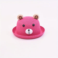 Girls Bear Straw Sun Hat Lightweight Sunscreen Breathable Cap