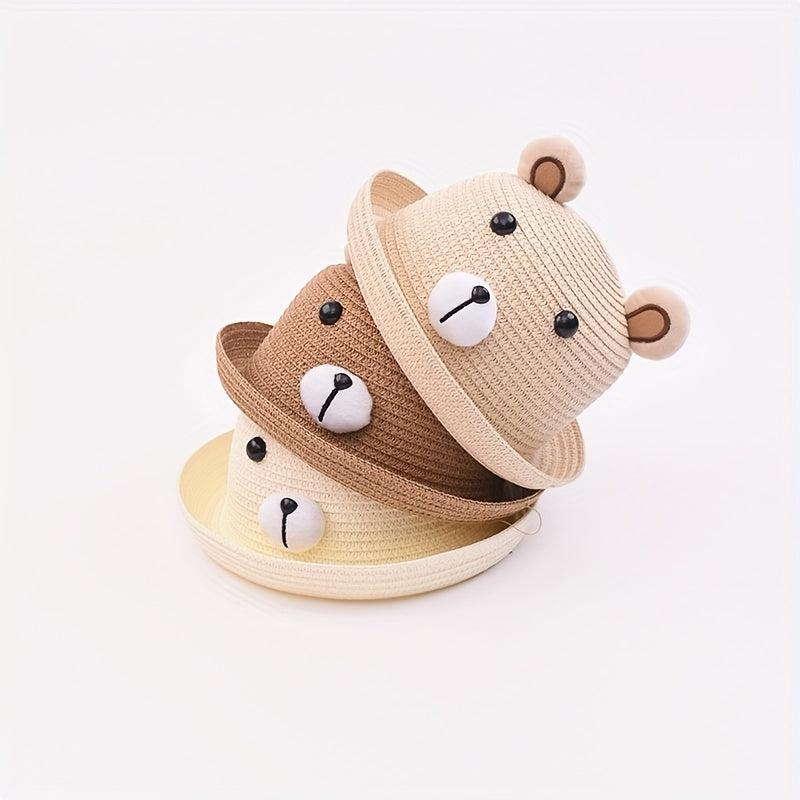 Girls Bear Straw Sun Hat Lightweight Sunscreen Breathable Cap