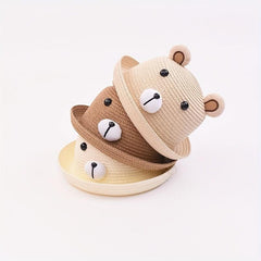 Girls Bear Straw Sun Hat Lightweight Sunscreen Breathable Cap