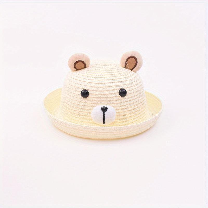 Girls Bear Straw Sun Hat Lightweight Sunscreen Breathable Cap