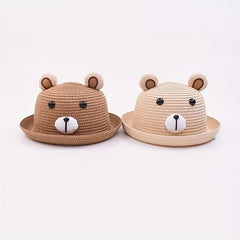 Girls Bear Straw Sun Hat Lightweight Sunscreen Breathable Cap
