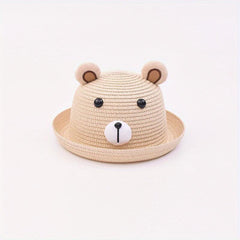 Girls Bear Straw Sun Hat Lightweight Sunscreen Breathable Cap