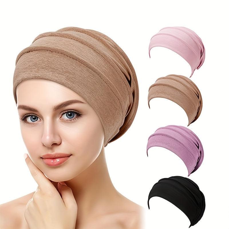 Thickened Elastic Turban Cap Solid Pleated Head Wrap Bandana Casual Beanies