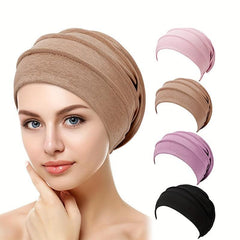 Thickened Elastic Turban Cap Solid Pleated Head Wrap Bandana Casual Beanies