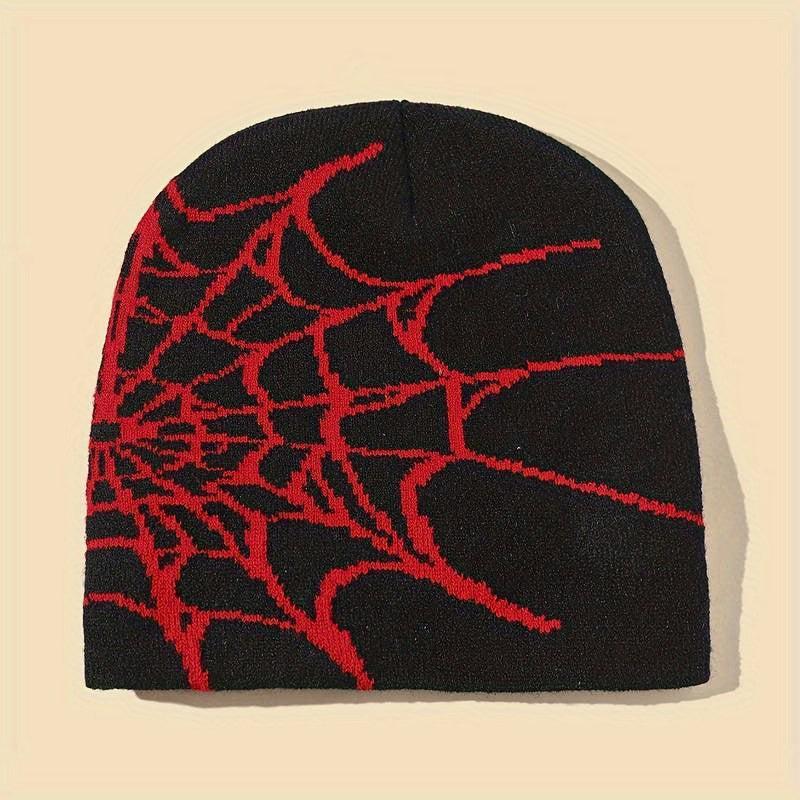 Goth Spider Web Jacquard Beanie Y2K Knit Hat