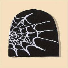 Goth Spider Web Jacquard Beanie Y2K Knit Hat