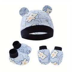 Newborn Infant Knitted Head Wrap Turban 3 Pcs Set Soft Cotton Beanie