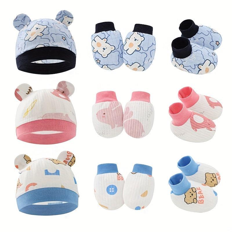 Newborn Infant Knitted Head Wrap Turban 3 Pcs Set Soft Cotton Beanie