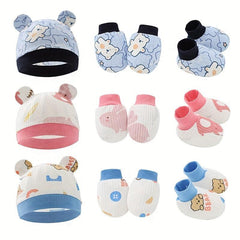Newborn Infant Knitted Head Wrap Turban 3 Pcs Set Soft Cotton Beanie
