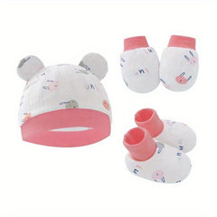 Newborn Infant Knitted Head Wrap Turban 3 Pcs Set Soft Cotton Beanie