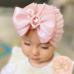 Newborn Baby Girls Bow Hat Solid Rhinestone Turbans Cap Headwear