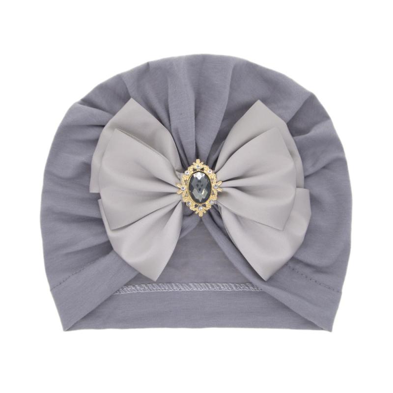Newborn Baby Girls Bow Hat Solid Rhinestone Turbans Cap Headwear