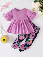Toddler Girls Sunflowers Playsuit Flared Sleeve Top & Print Pants