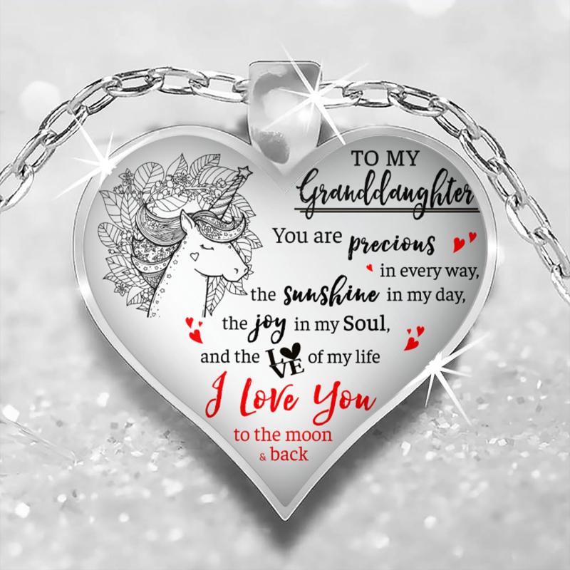 Unicorn Print Heart Shaped Pendant Necklace for Girls