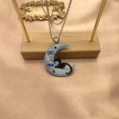 Cartoon Moon Cat Pendant Necklace for Girls