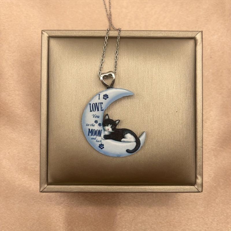 Cartoon Moon Cat Pendant Necklace for Girls