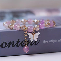 Elastic Beaded Butterfly Pendant Bracelet for Party