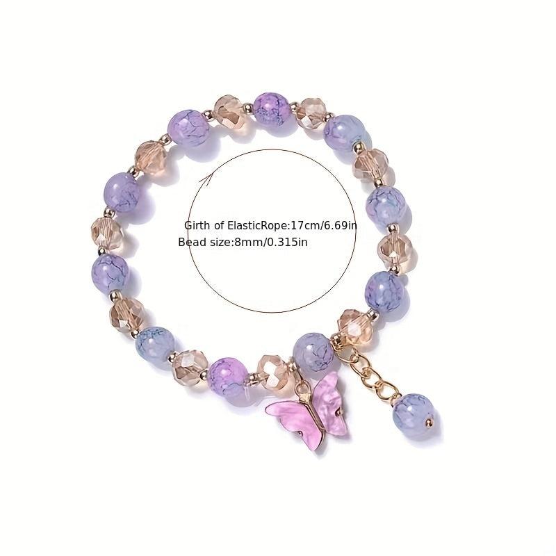 Elastic Beaded Butterfly Pendant Bracelet for Party