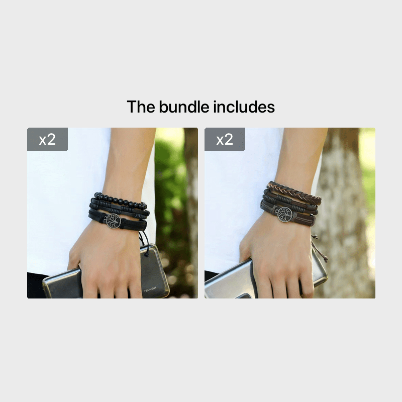 Vintage Braided Bracelets Set with Tree Pendant, Holiday Gift