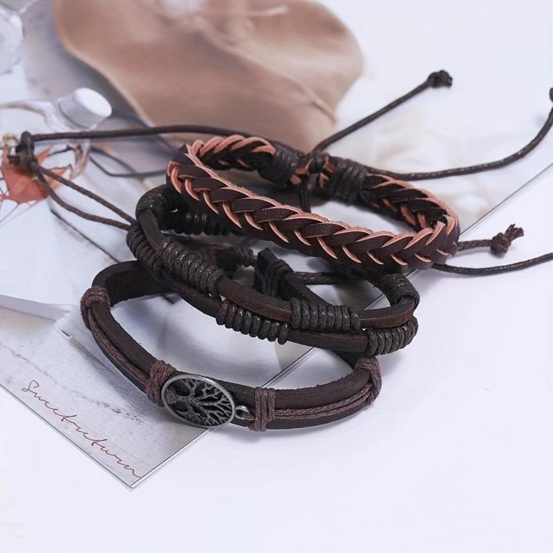 Vintage Braided Bracelets Set with Tree Pendant, Holiday Gift
