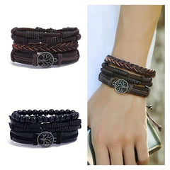 Vintage Braided Bracelets Set with Tree Pendant, Holiday Gift