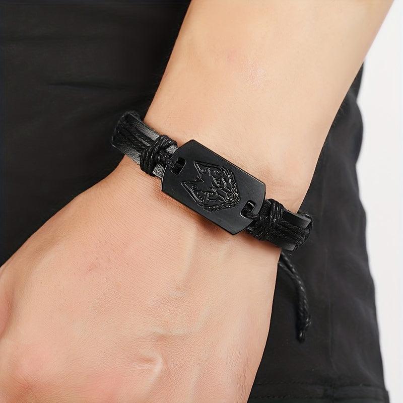 Punk Style Wolf Head Braided Bracelet for Boys