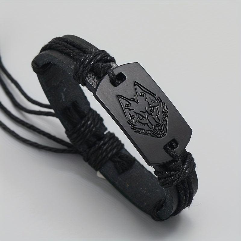 Punk Style Wolf Head Braided Bracelet for Boys