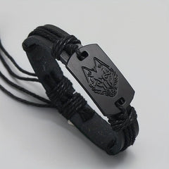 Punk Style Wolf Head Braided Bracelet for Boys