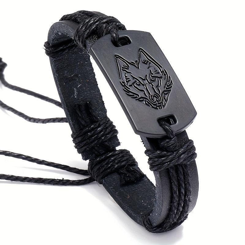 Punk Style Wolf Head Braided Bracelet for Boys