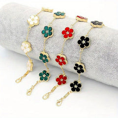 Girls Five Leaf Flower Chain Bracelet Blossom Charm Bangle