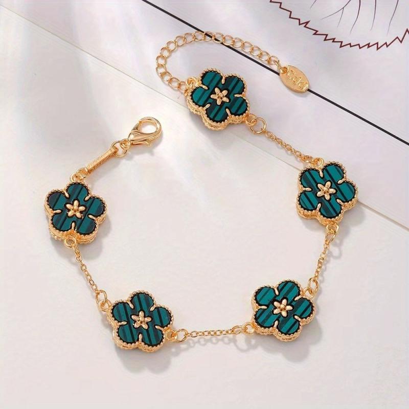 Girls Five Leaf Flower Chain Bracelet Blossom Charm Bangle