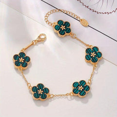 Girls Five Leaf Flower Chain Bracelet Blossom Charm Bangle