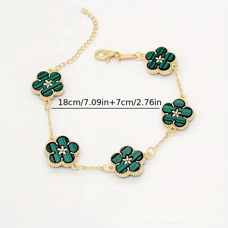 Girls Five Leaf Flower Chain Bracelet Blossom Charm Bangle