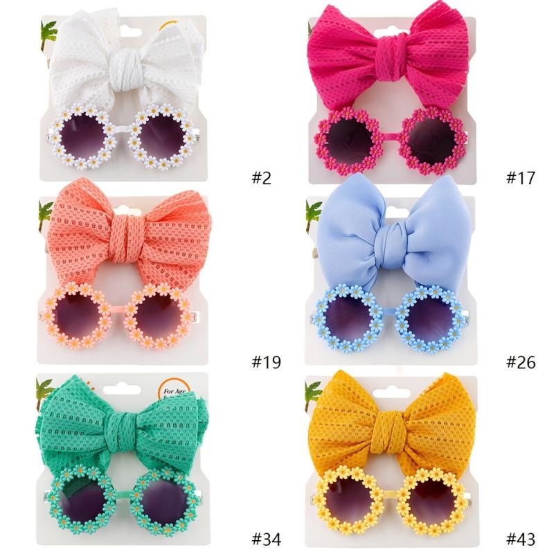 Girls Bow Headband & Daisy Sunglasses Set for Party Outdoor Sun Protection