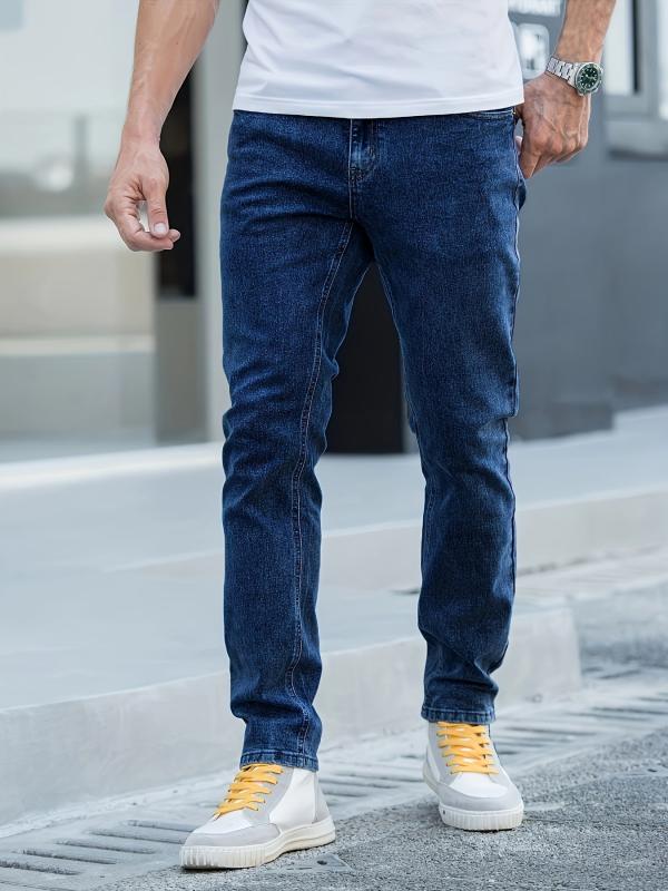 Men's Straight Regular Denim Jeans With Pockets