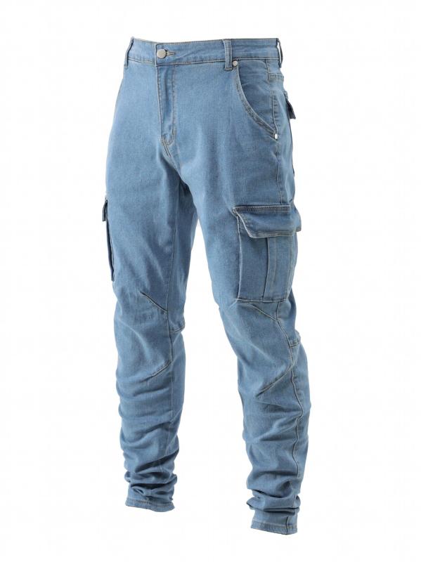 Men's Slim Fit Cargo Jeans Casual Street Style High Stretch Denim Pants