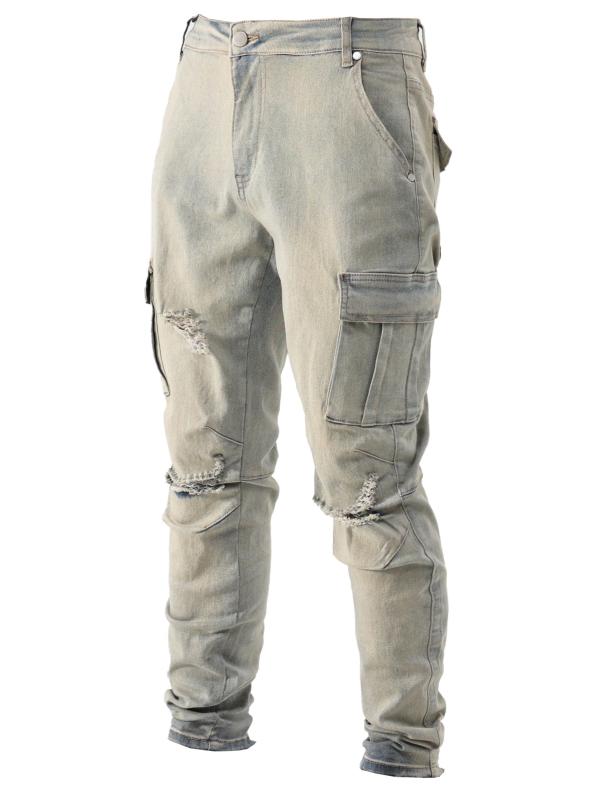 Men's Slim Fit Cargo Jeans Casual Street Style High Stretch Denim Pants