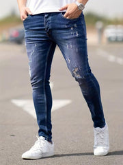 Men's Slim Fit Ripped Tapered Jeans Casual Street Style Distressed Denim Pants