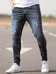 Men's Slim Fit Ripped Tapered Jeans Casual Street Style Distressed Denim Pants